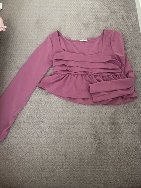 La Hearts Mauve Layered Ruffle Peplum Long-Sleeve Top